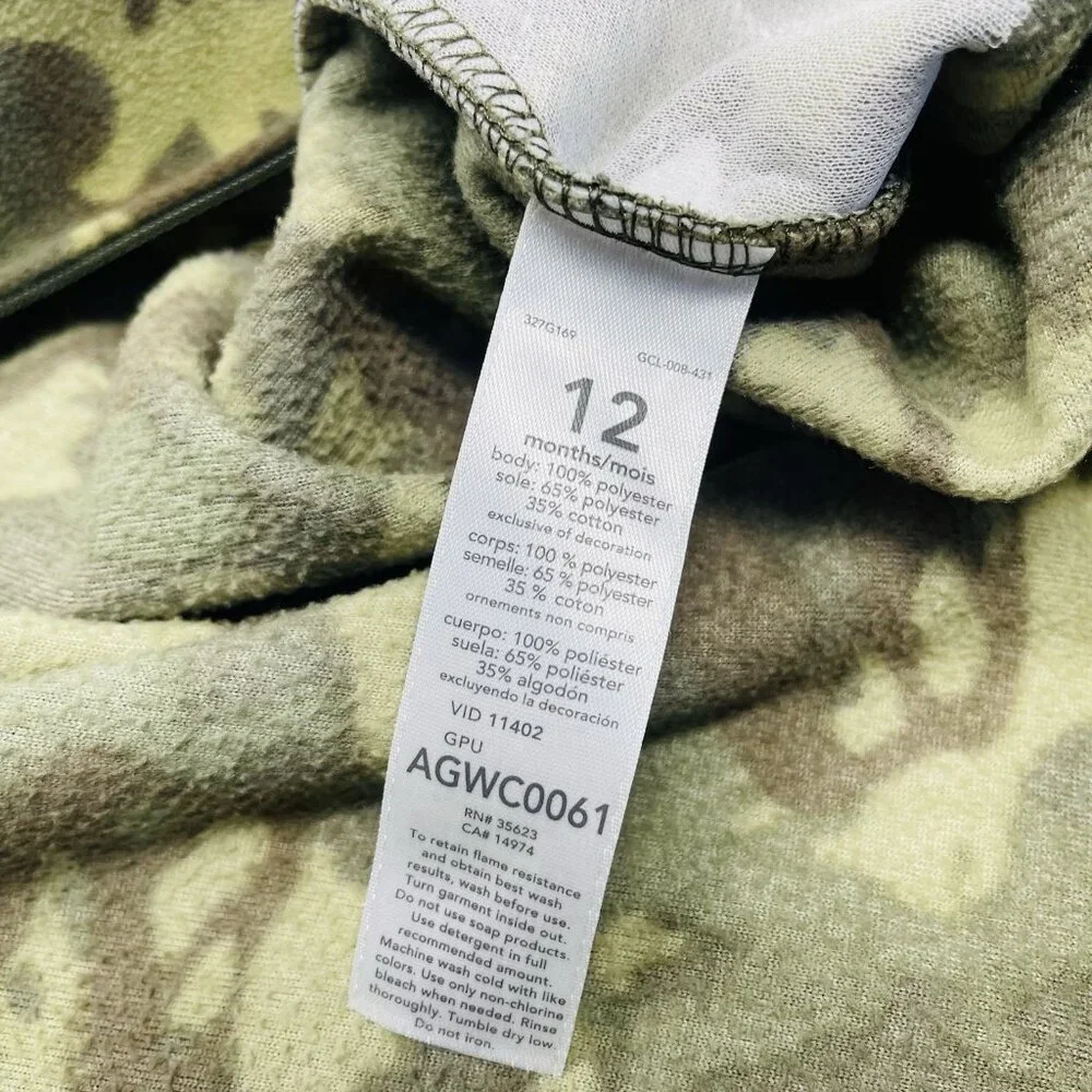 Carters Baby Boys 12 Months Lot of 2‎ One Piece Camo Fleece Footed Pajamas 1678